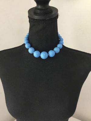 Vintage, chunky, genuine, lucite bead statement, necklace, sky, blue