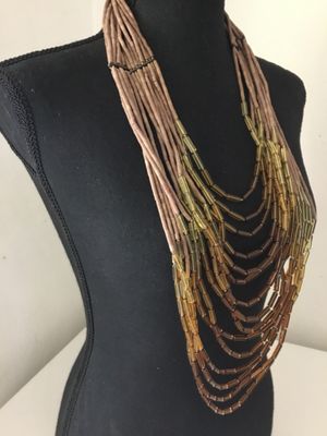 Gorgeous multistrand, bohemian bib necklace made with glass tube, beads cascading, drift, bib style, bohemian tribal