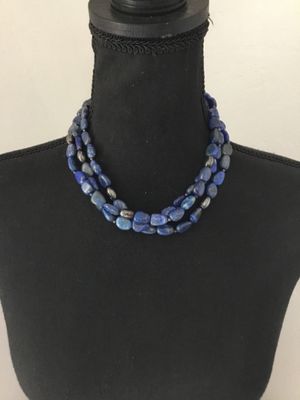 Beautiful, three strand lapis bead and silver bead and clasp necklace