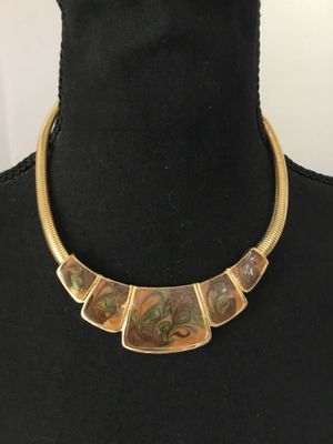 Vintage, gold tone, enamel statement, necklace