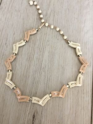 Vintage coral chevron, the link choker necklace mid century modern era 1950s to 1960s
