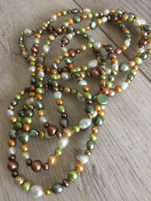 Gorgeous multicolored, organic pearl, long necklace gorgeous fall colors