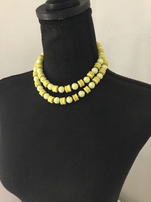 Vintage, yellow, green mustard, double strand statement, necklace
