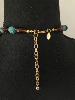 Vintage Joan Rivers faux turquoise rectangular beads faceted, brown topaz, beads statement, necklace