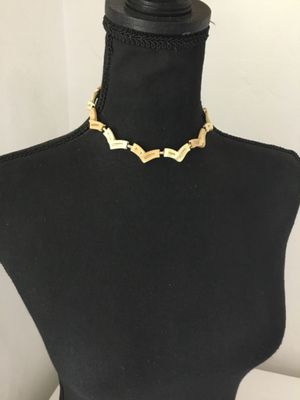 Vintage coral chevron, the link choker necklace mid century modern era 1950s to 1960s