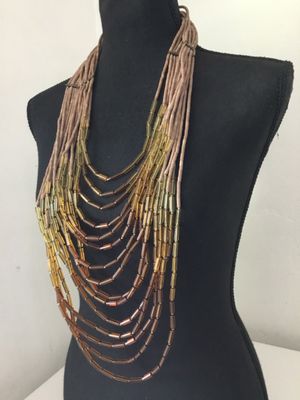 Gorgeous multistrand, bohemian bib necklace made with glass tube, beads cascading, drift, bib style, bohemian tribal