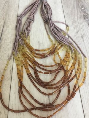 Gorgeous multistrand, bohemian bib necklace made with glass tube, beads cascading, drift, bib style, bohemian tribal
