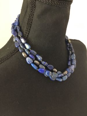 Beautiful, three strand lapis bead and silver bead and clasp necklace