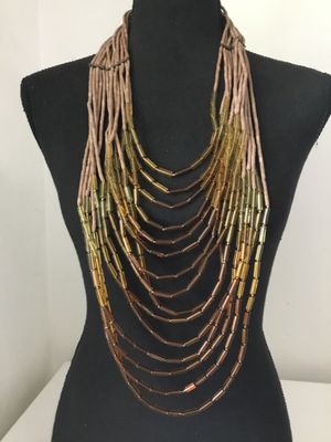 Gorgeous multistrand, bohemian bib necklace made with glass tube, beads cascading, drift, bib style, bohemian tribal
