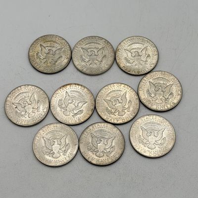 LOT 173: Kennedy Half Dollar Coins (10) 1968, 1969 - 40% Silver