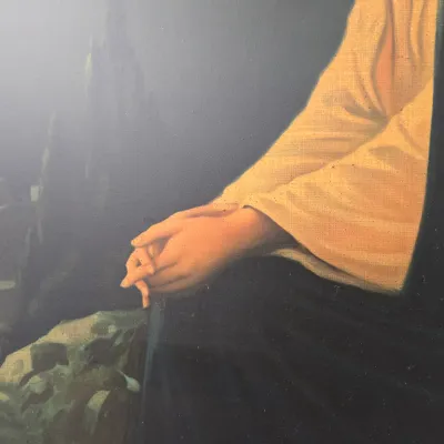 LOT 71: Vintage Framed Color Lithograph Print Titled "Christ on the Mount of Olives" / 32.5x16.5"