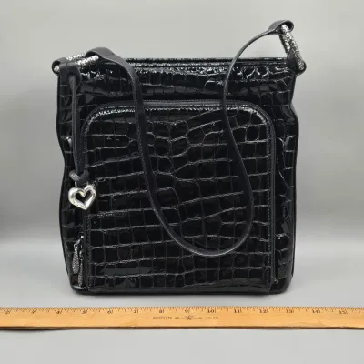 LOT 152: Black Patent Leather Crocodile-embossed Brighton Sonny Shoulder Bag