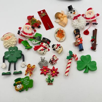 LOT 87: Collection of Holiday Pins, Earrings and More