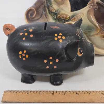 LOT 46: Vintage Hand-painted Ceramic Mallard Duck Planter Made in Occupied Japan, Hull Art Pottery Parchment & Pine Cornucopia Vase...
