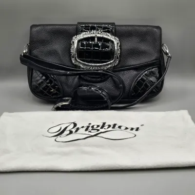 LOT 149: Brighton Black Pebbled Leather Fold-over Handbag