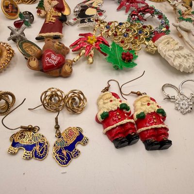 LOT 84: Big Lot of Holiday Pins, Earrings and More