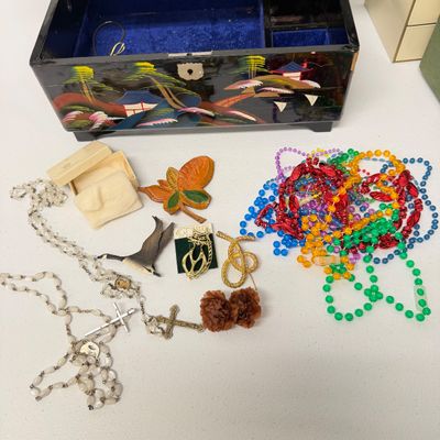 LOT 164: Vintage Jewelry Boxes with Costume Jewelry Collection Plus Craft / Repair Items