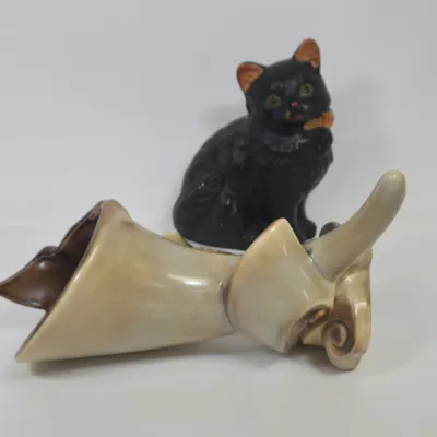 LOT 46: Vintage Hand-painted Ceramic Mallard Duck Planter Made in Occupied Japan, Hull Art Pottery Parchment & Pine Cornucopia Vase...