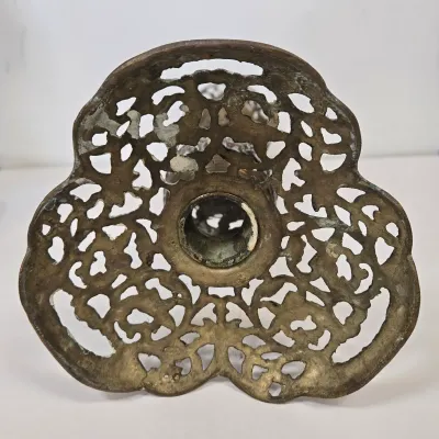 LOT 70: 2 Vintage Filigree Brass Candlestick Holders/ 33" & 17" and Baroque-style Brass Altar Candlestick/ 23"