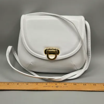 LOT 154: Frenchy of California White Leather Vintage Saddle Crossbody Bag