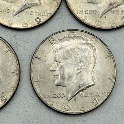 LOT 173: Kennedy Half Dollar Coins (10) 1968, 1969 - 40% Silver