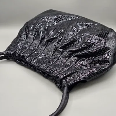 LOT 147: Black Python-embossed Leather Hobo Bag by Brighton