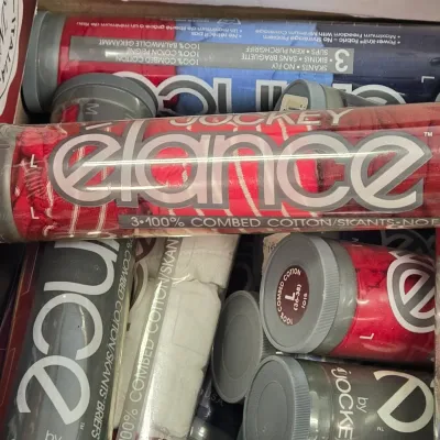 LOT 57: Multiple Packages of Jockey Elance Men’s Tube Bikini Underwear Sizes Medium, Large, & XL and Classic Tshirts/ NIP