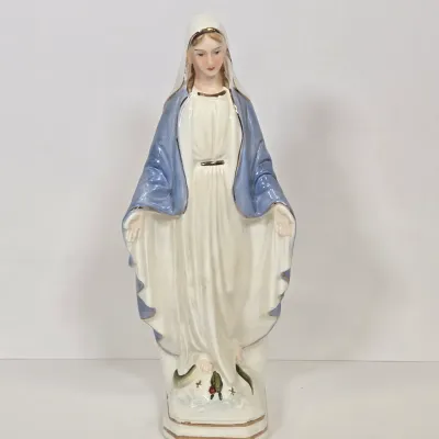 LOT 49: Ceramic Madonna Planter Figurine, Praying Mary Lamp, and Our Lady of Grace Figurine