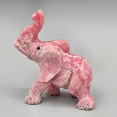 LOT 134: Hand-carved Miniature Elephant Figurine Made of Pink Rhodonite Crystal