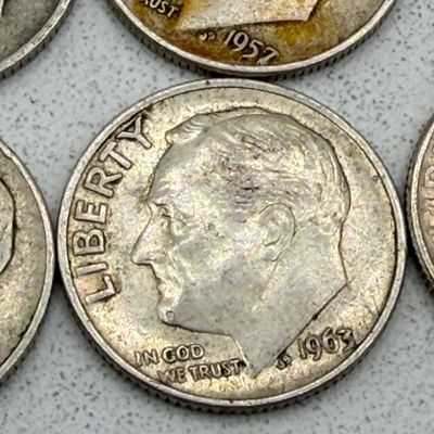 LOT 179: US Roosevelt Dimes ( 12 Coins) - 1950s, 60s - 90% Silver