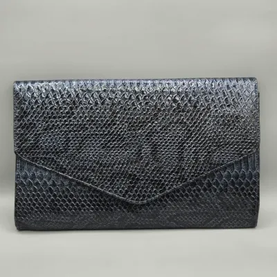 LOT 144: Black and Silver Faux Snakeskin Envelope Clutch Purse by Giannini