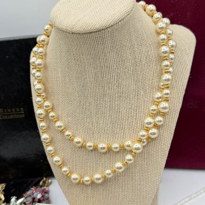 LOT 88: Costume Jewelry Collection - Camrose & Kross Jackie Kennedy Faux Pearls, Joan Rivers Statement Necklace and More