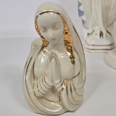 LOT 49: Ceramic Madonna Planter Figurine, Praying Mary Lamp, and Our Lady of Grace Figurine