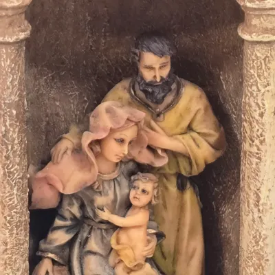 LOT 50: Holy Family Music Box Figurine, Vintage Mikasa Holiday Elegance Madonna and Child Porcelain Figurine, and Madonna and Child Wall...