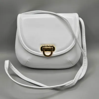 LOT 154: Frenchy of California White Leather Vintage Saddle Crossbody Bag