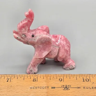 LOT 134: Hand-carved Miniature Elephant Figurine Made of Pink Rhodonite Crystal