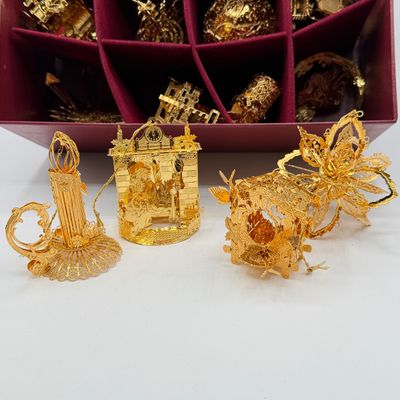 LOT 99: Danbury Mint Gold Christmas Ornament Collection - 12 Ornaments