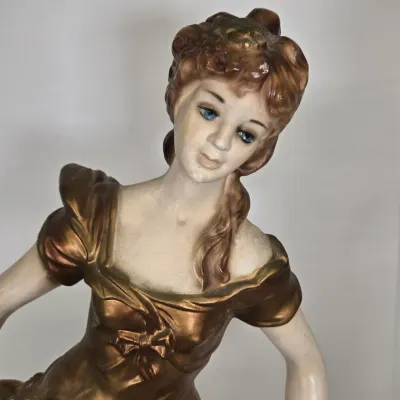 LOT 64: Vintage Figural Sculpture and Pedestal Stand in the Art Nouveau Style / Figurine is 27" Tall and Stand is 25" Tall