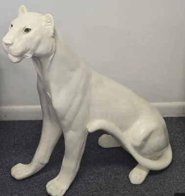 LOT 65: Vintage Large-scale White Panther Statue, Executed in a Hollywood Regency Style / 33" Tall