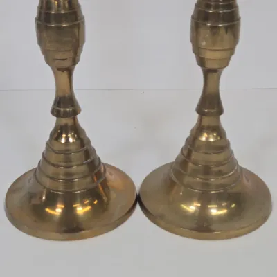 LOT 47: Southeast Asian Standing Metal Buddha Statue and Pair of Candlestick Holders