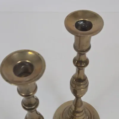 LOT 47: Southeast Asian Standing Metal Buddha Statue and Pair of Candlestick Holders