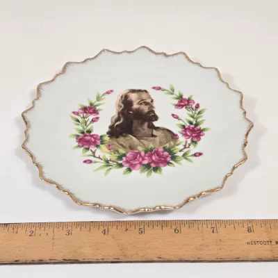 LOT 53: "Bless This House" Wall Art Print, Pair of Holy Water Fonts, Decorative Wall Plate Featuring Jesus Christ, Handcrafted...
