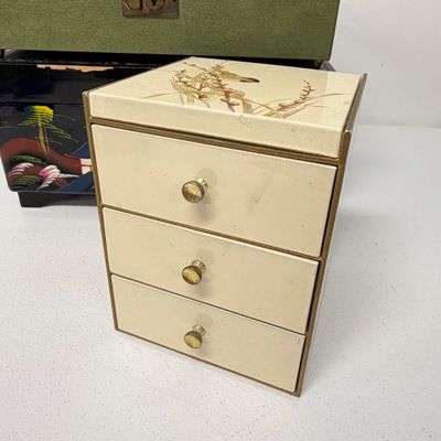 LOT 164: Vintage Jewelry Boxes with Costume Jewelry Collection Plus Craft / Repair Items
