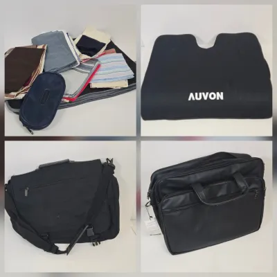LOT 63: Seyfocnia Leather Laptop Briefcase, AUVON Seat Cushion, Collection of Men's Handkerchiefs, and More