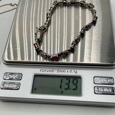 LOT 161: Sterling Silver Jewelry - Tennis Bracelet, Necklace w/ Pendant, Gold Vermeil Chain - 18.6 gtw