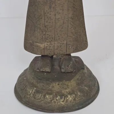 LOT 47: Southeast Asian Standing Metal Buddha Statue and Pair of Candlestick Holders