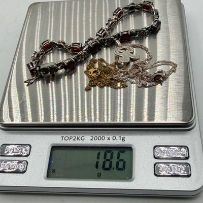 LOT 161: Sterling Silver Jewelry - Tennis Bracelet, Necklace w/ Pendant, Gold Vermeil Chain - 18.6 gtw