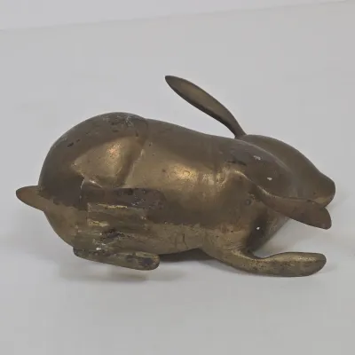 LOT 48: Vintage Mid-Century Italian Brass Butterfly Trinket Box and Brass Rabbit Figurine and Paperweight