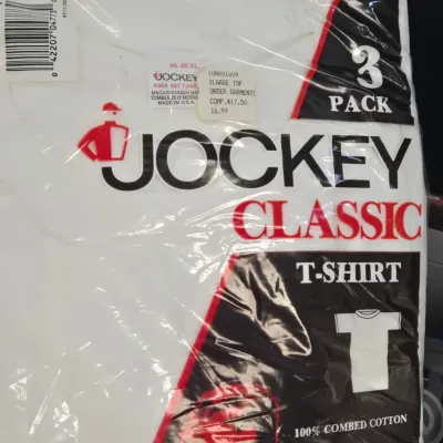 LOT 57: Multiple Packages of Jockey Elance Men’s Tube Bikini Underwear Sizes Medium, Large, & XL and Classic Tshirts/ NIP