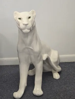LOT 65: Vintage Large-scale White Panther Statue, Executed in a Hollywood Regency Style / 33" Tall